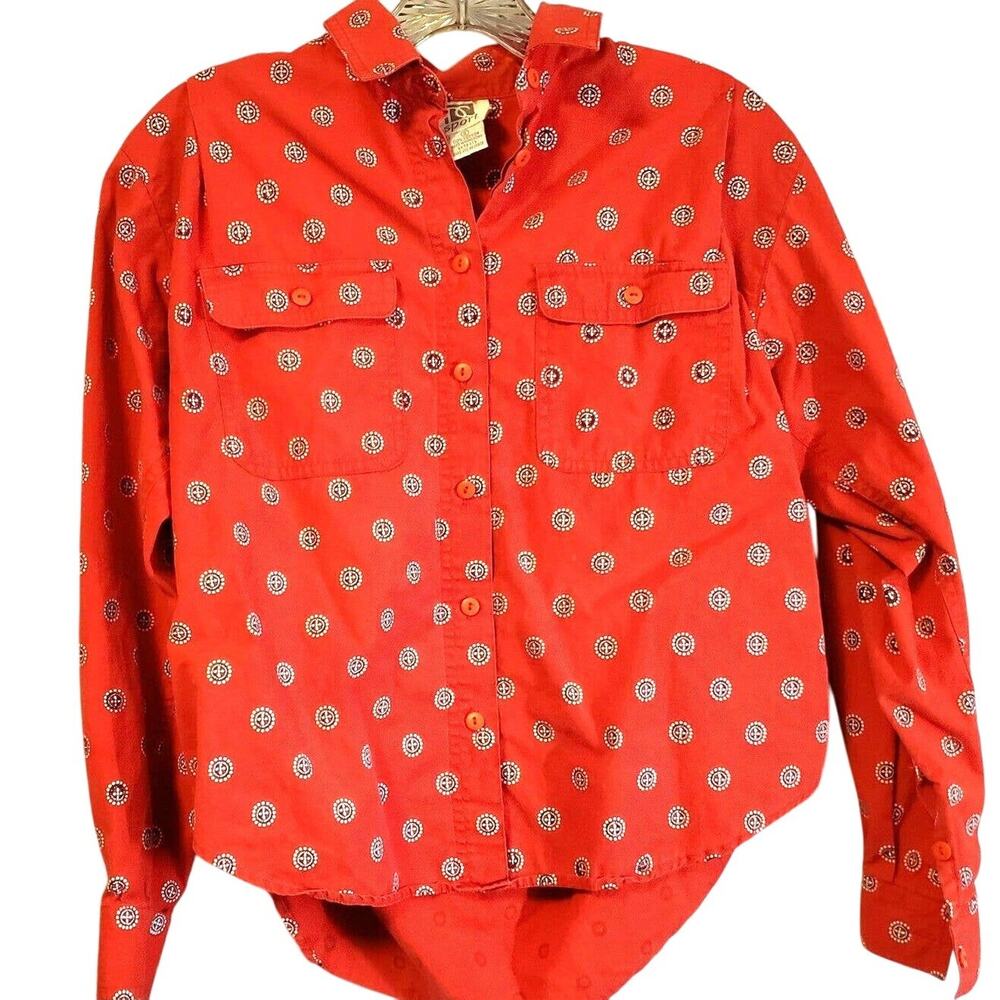 PS Sport Red Southwestern Top Size SP Cotton 2 Pockets Retro Long Sleeve
